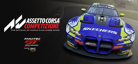 Arte oficial de Assetto Corsa Competizione com um automóvel de corrida GT e o logótipo do jogo