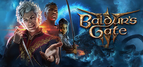 Arte oficial de Baldur’s Gate 3 com Astarion e o logotipo do jogo